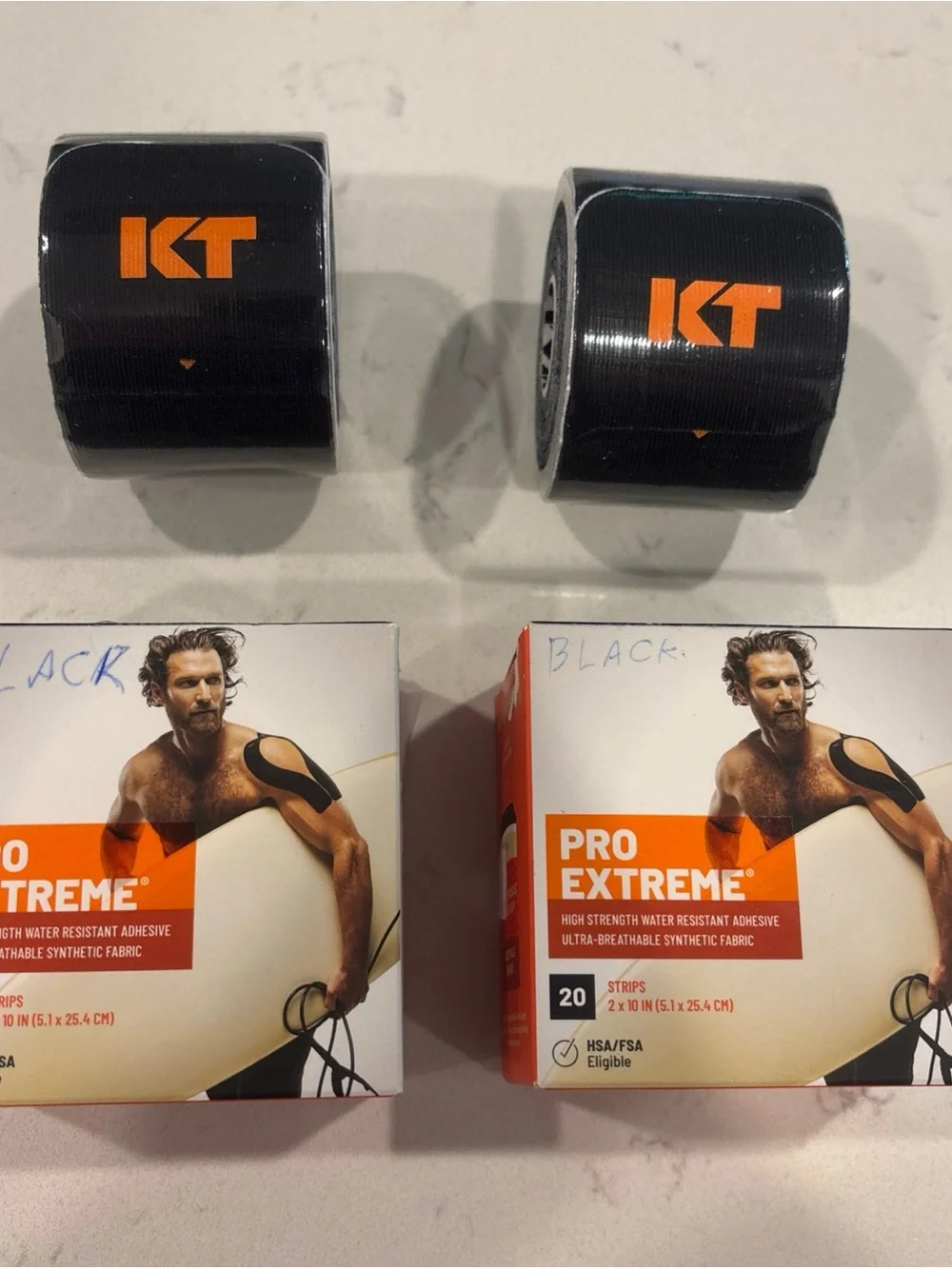 2 KT Tape Pro Extreme Kinesiology Tape Jet Black 40 Strips 2in x 10in